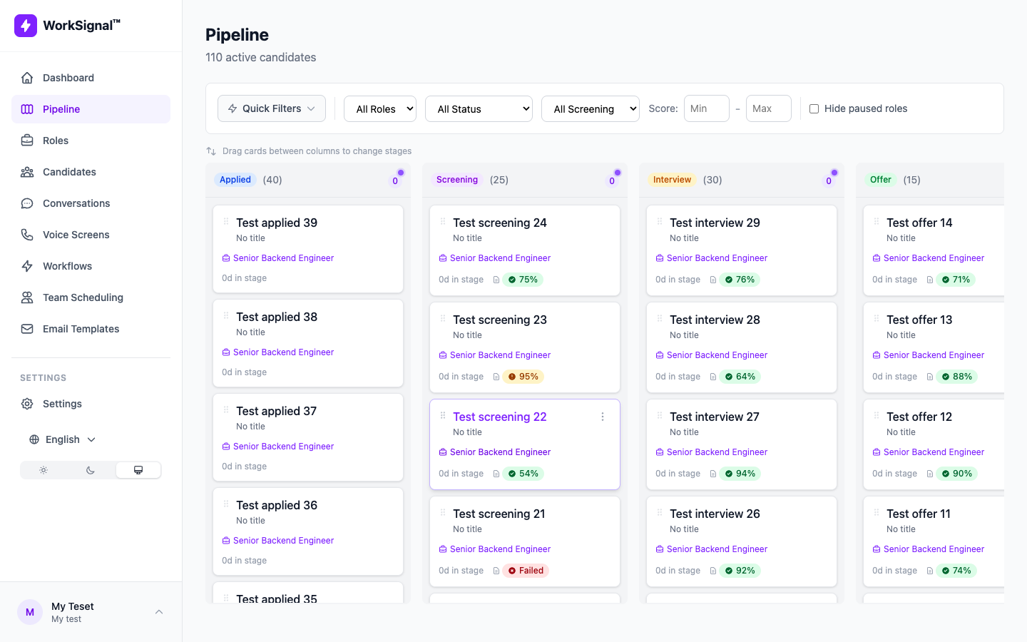 WorkSignal candidate pipeline view